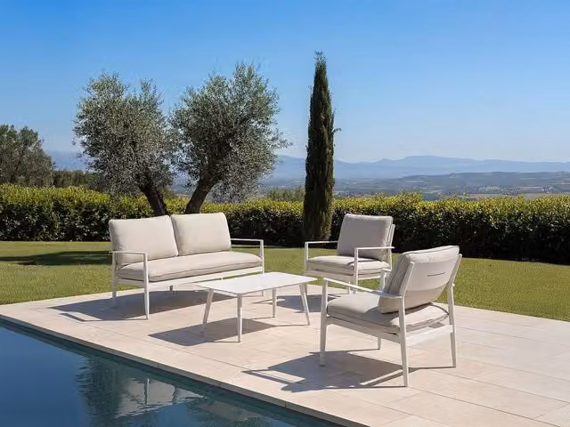 MYLIA Modern White Matt Metal Garden Lounge Set