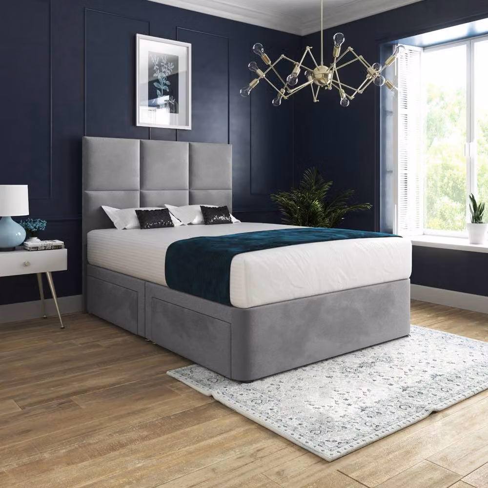 Casani Goostrey Grey Upholstered Designer Divan Bed Frame with Floorstanding Headboard and Drawers, W/D/H: 140 x 200 cm – 2