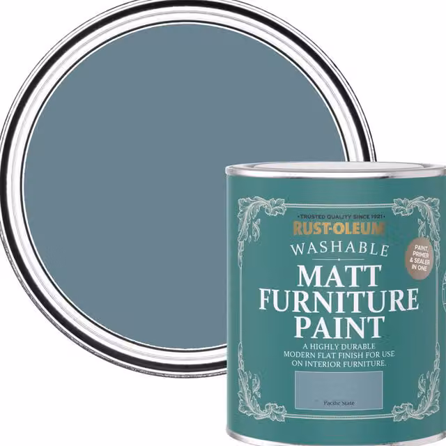 Rust-Oleum Matt Water-Based Furniture and Skirting Board Paint, Blue, 750ml – 1