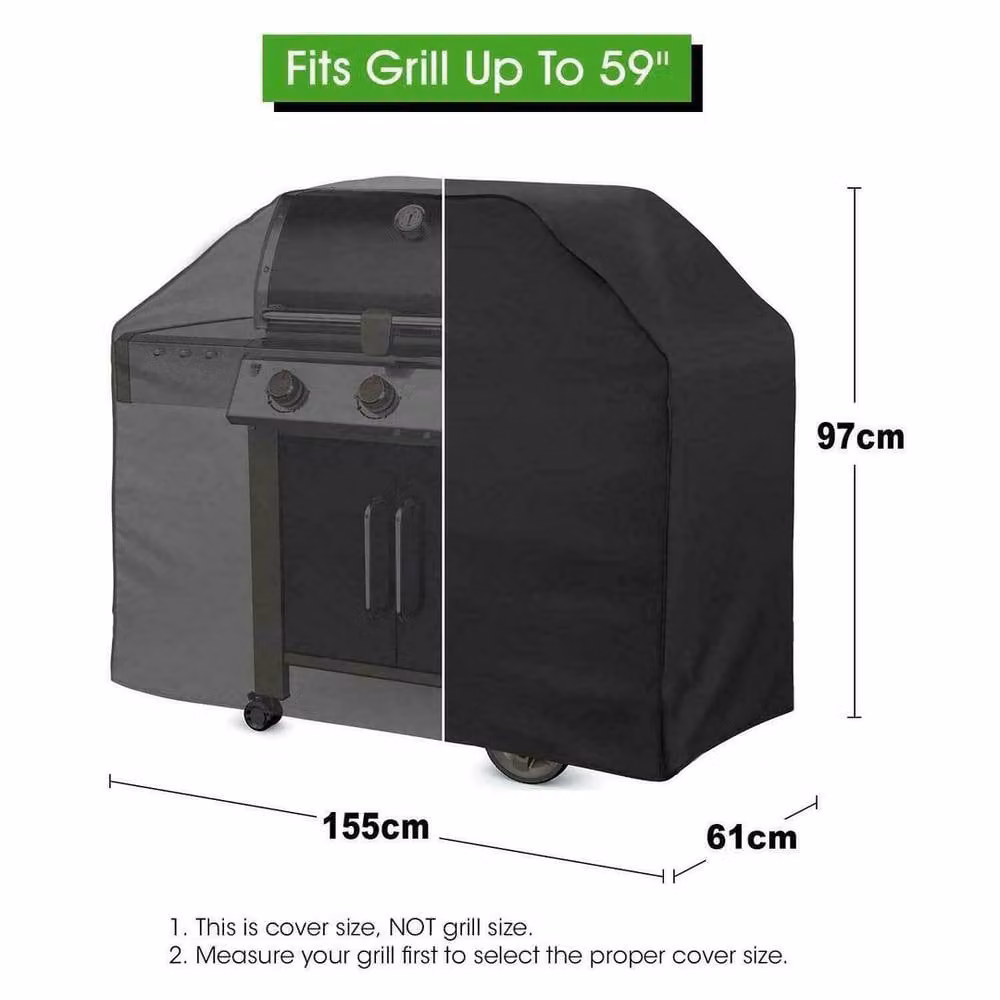 FLAVORA Waterproof Oxford BBQ Cover in Black, W/D/H: 155 x 97 x 61 cm – 2