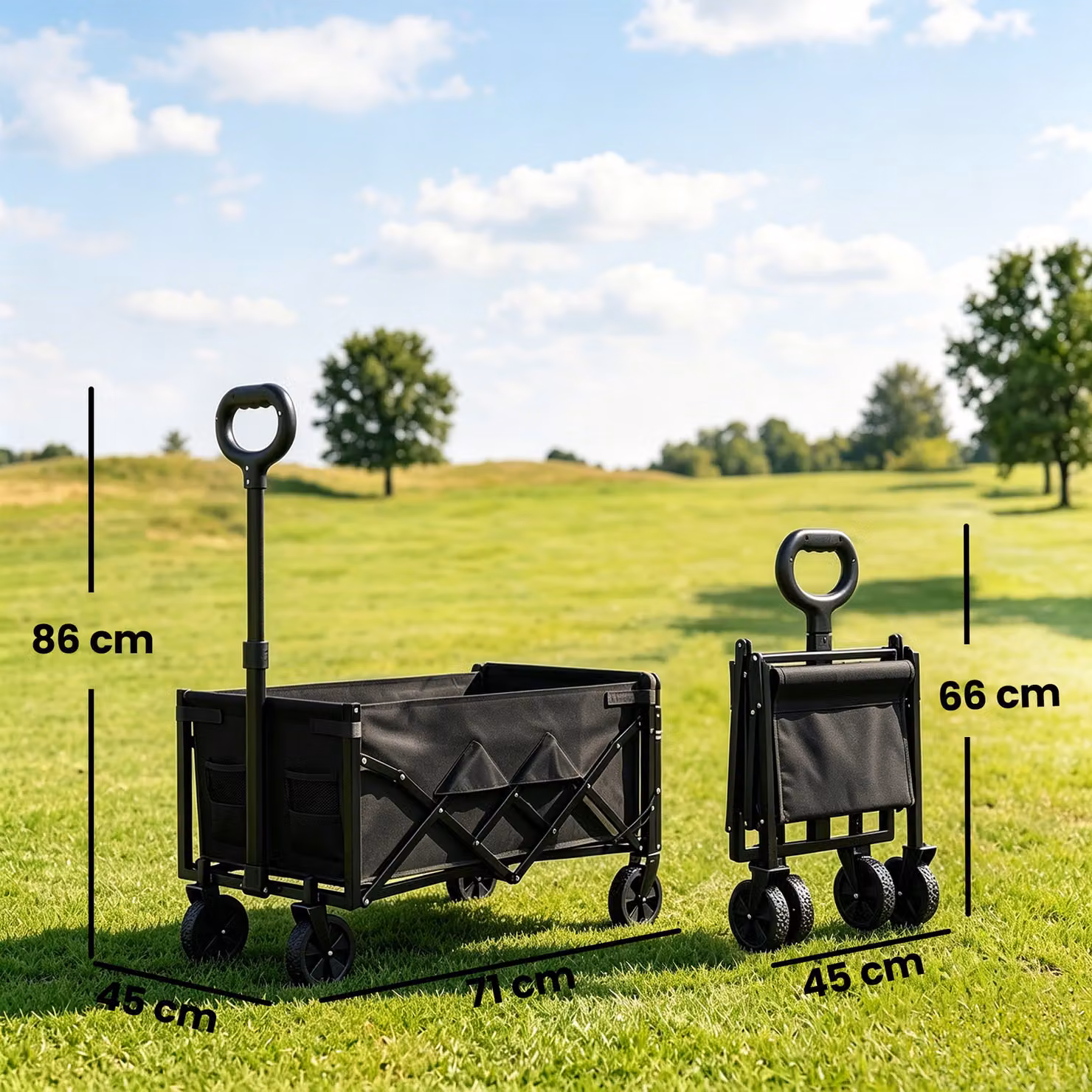 Outsunny 80L Foldable Festival Trolley with Drop-Down Tailgate and Adjustable Handle, Black – 3