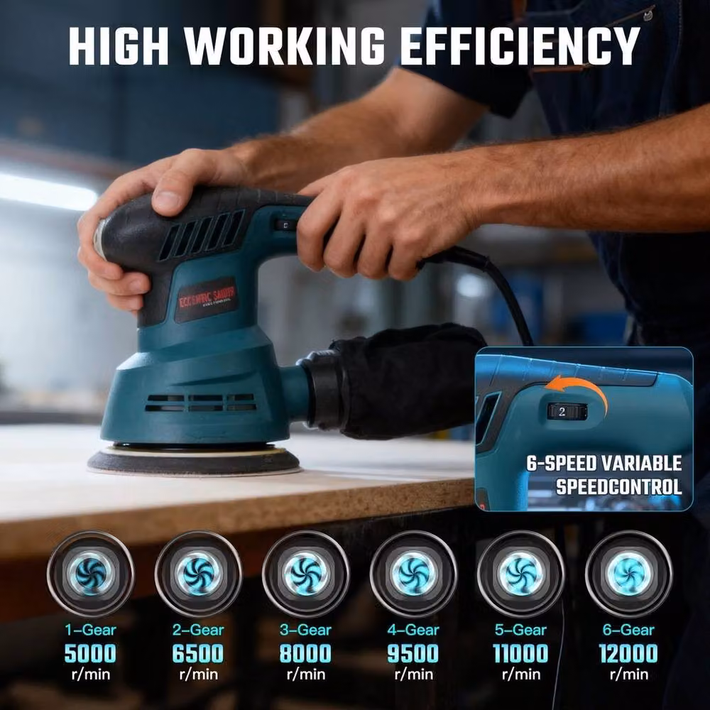 SPETLEK 300w Electric Random Orbital Sander with 6 Speeds, Green – 3