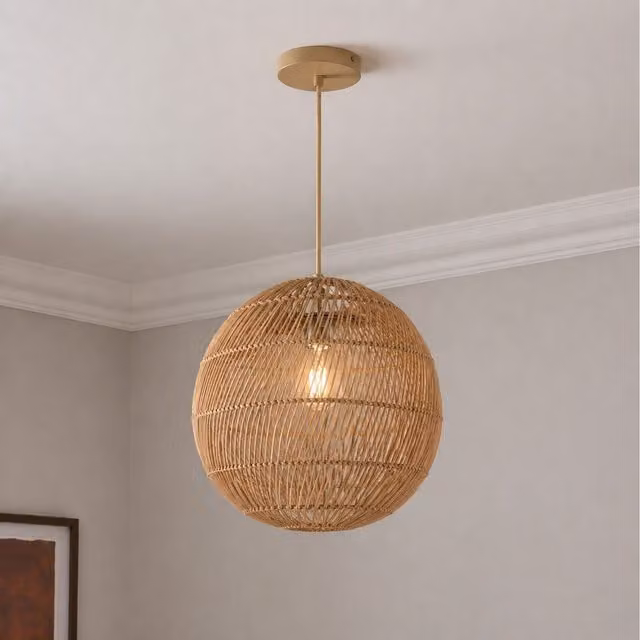 CGC ARIBA CGCBAI8013 Round Globe Rattan Weave Lampshade in Natural Brown and Beige