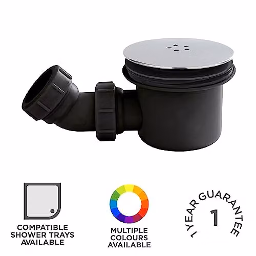 nuie STW007 Modern Black Fast Flow Wetroom Shower Waste with Chrome Cover, W/D/H: 9.9 x 11.6 x 11.6 cm – 3