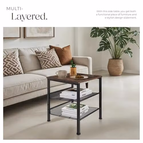tectake Lincoln Industrial Style Side Table in Brown and Black, W/D/H: 40.5 x 40 x 50.5 cm – 6