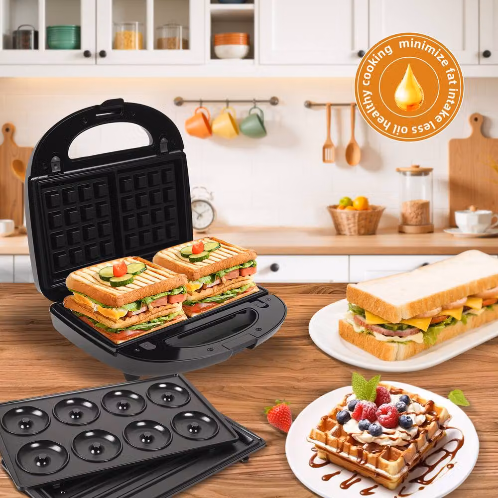 Alivio 3-in-1 Non-Stick Sandwich Maker with Detachable Plates, 850W, Black – 7