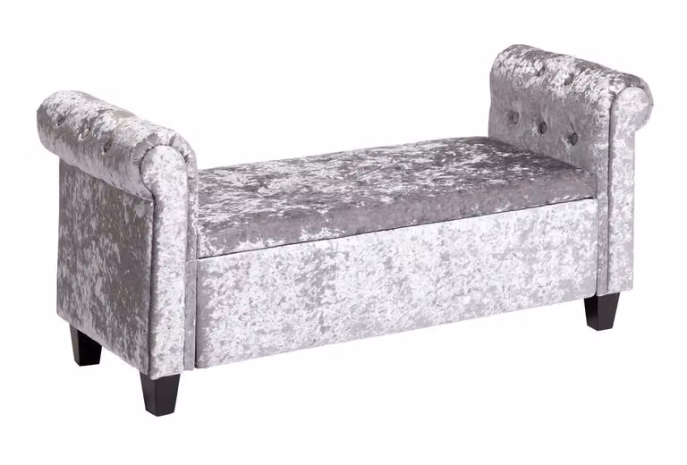 Silver Crushed Velvet Rectangular Ottoman Storage Footstool for Living Room or Bedroom W/D/H: 120 x 45 x 56 cm