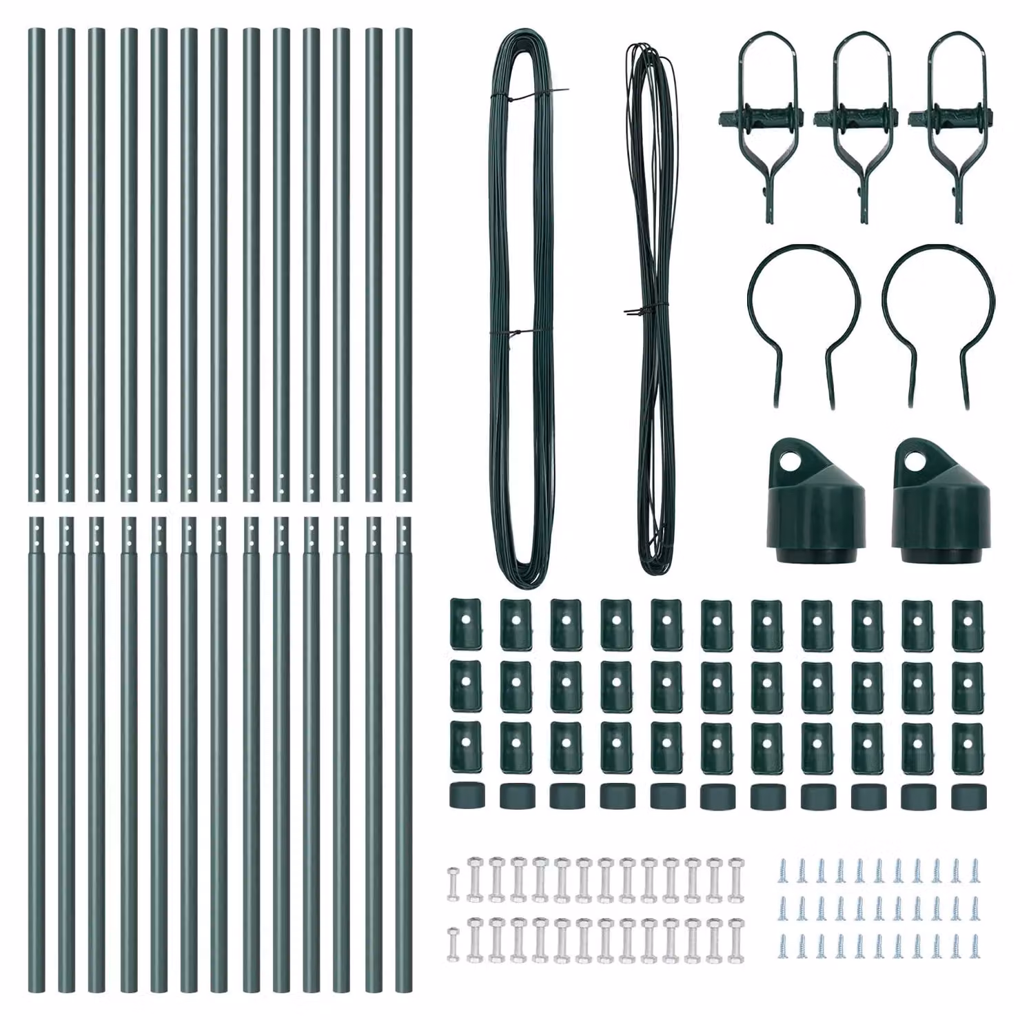 Berkfield Home Set of 13 Green Round Galvanised Steel Metal Fence Posts – 3