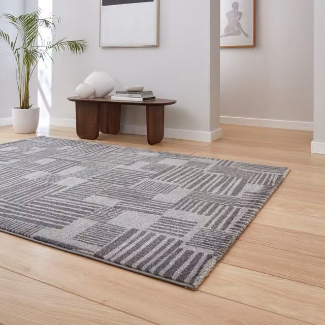 Catherine Lansfield Blocks Modern Abstract Geometric Rug in Dark Grey