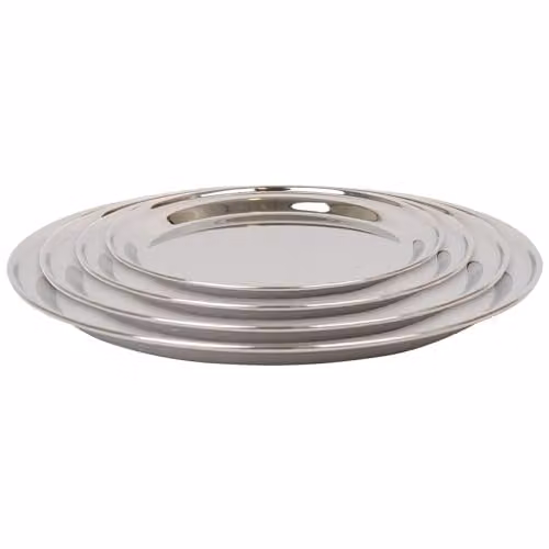 Argon Tableware 4 Piece Round Stainless Steel Serving Tray Set in Silver