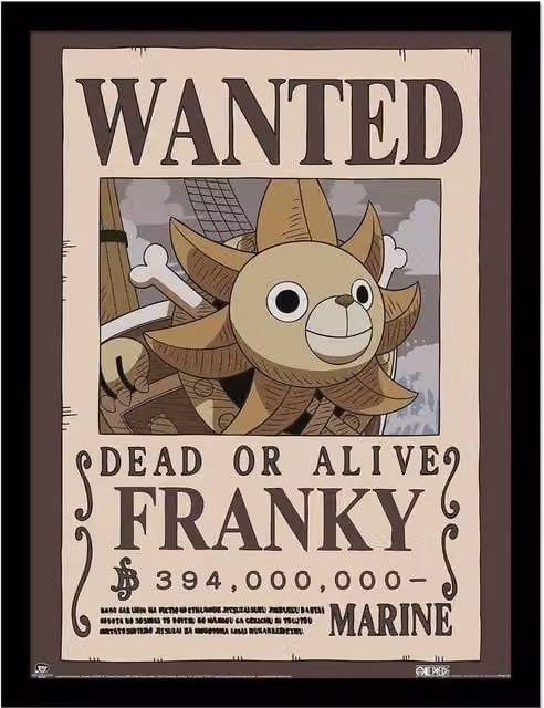 One Piece Wanted Franky Framed Paper Poster in Brown and Multicolour