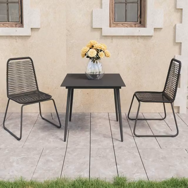 Berkfield Home 3 Piece Garden Dining Set in Black PVC Rattan and Steel