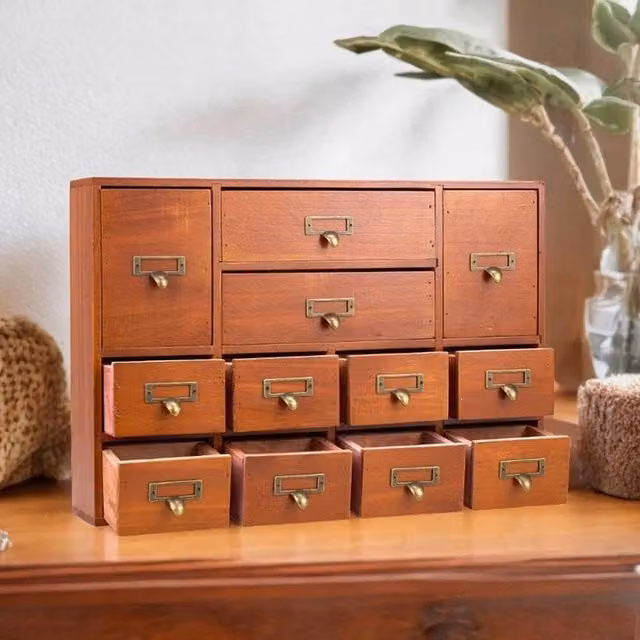EONLION 12 Drawer Small Chest of Drawers in Brown