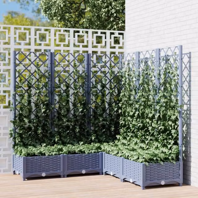 Berkfield Home Garden Planter with Trellis, Dark Grey, W/D/H: 120 x 120 x 121.5 cm