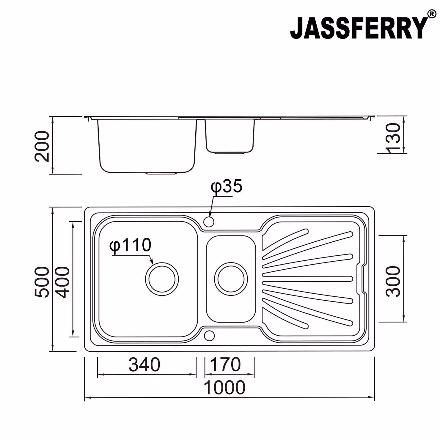 JASSFERRY Stainless Steel 1.5 Bowl Reversible Kitchen Sink with Drainer in Silver – 2