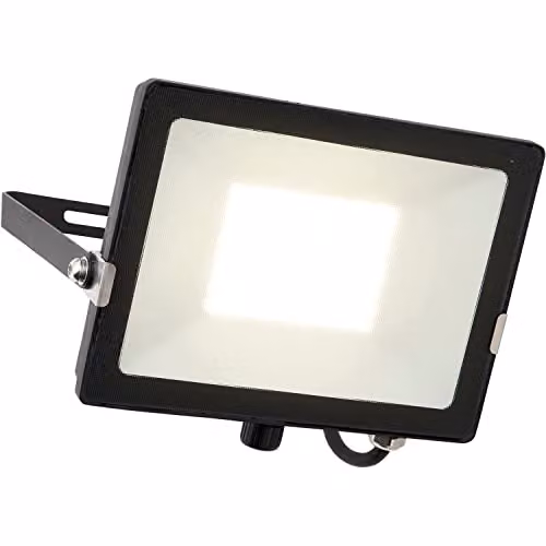 Loops 50W LED Outdoor Waterproof Floodlight, Cool White, Black Aluminium and Glass, IP65 Rated