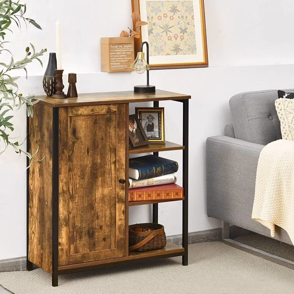 NESTLUNE Industrial Freestanding Storage Cabinet Sideboard with 3 Shelves, Brown, W: 100 cm, D: 60 cm – 3