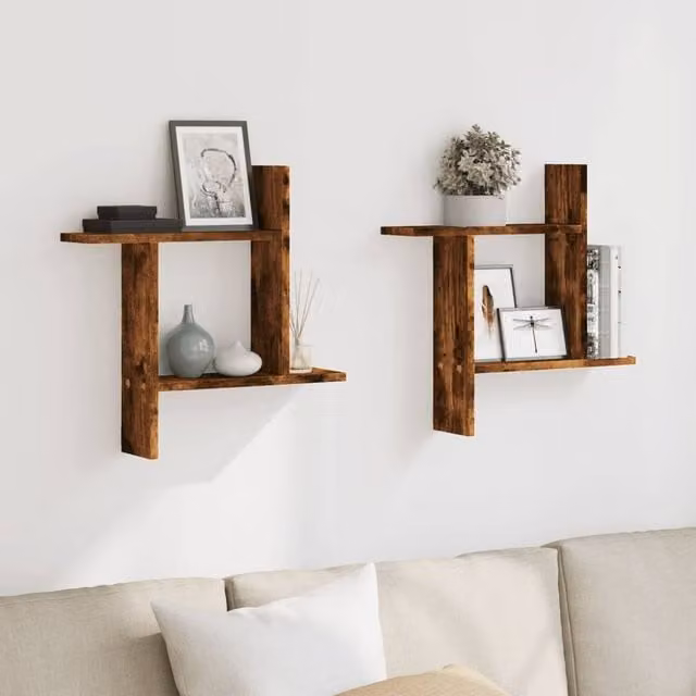 Berkfield Home Durable Wall Mounted Shelves, 2 Pack, Smoked Oak Brown, W/D/H: 50 x 12 x 50 cm