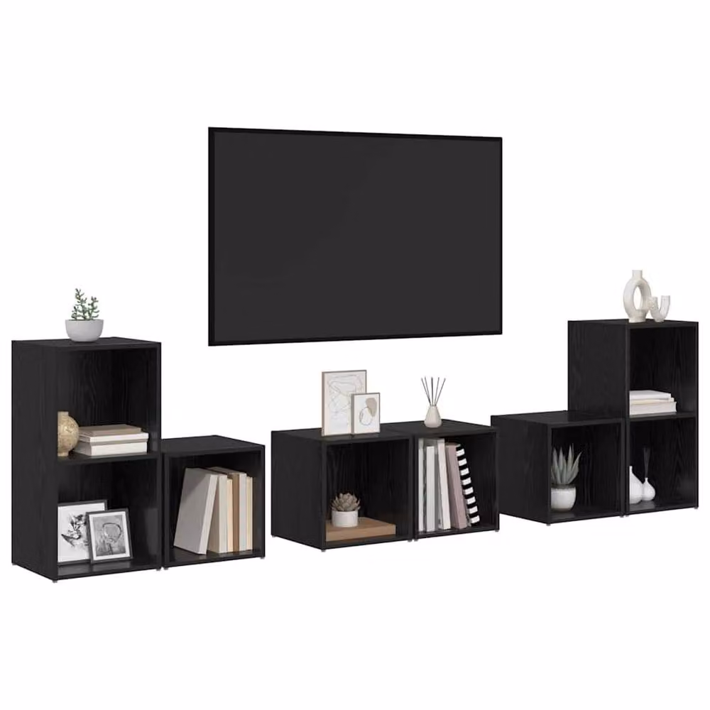 Berkfield Home 6-Piece Modern TV Cabinet Set with Storage Shelves in Black Oak Engineered Wood – 3