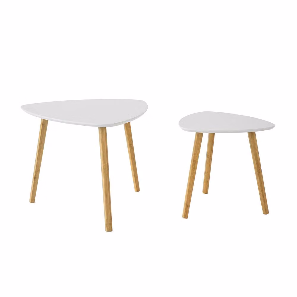 SoBuy Nesting Coffee Tables with White MDF Tops and Bamboo Legs – 2