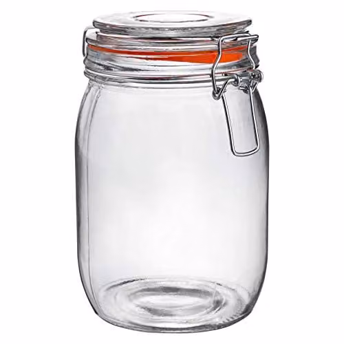 Argon Tableware Transparent Glass Jar with Airtight Metal Clip Lid and Orange Seal, 1000ml – 1