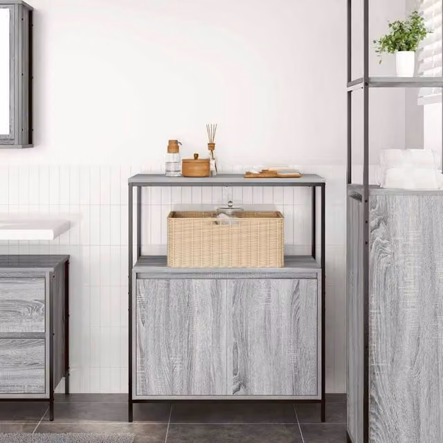 Berkfield Home Grey Sonoma Bathroom Cabinet with Internal Shelves, W/D/H: 76.5 x 35 x 95 cm