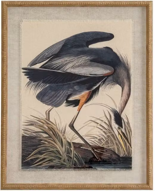 KDMD Flora & Fauna Heron Wall Art in a Brown Beaded Linen Frame – 1