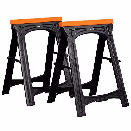 VonHaus Folding Saw Horse Twin Pack in Black, Weather Resistant Steel Trestles with Rubber Inserts and 150kg Max Load – 6