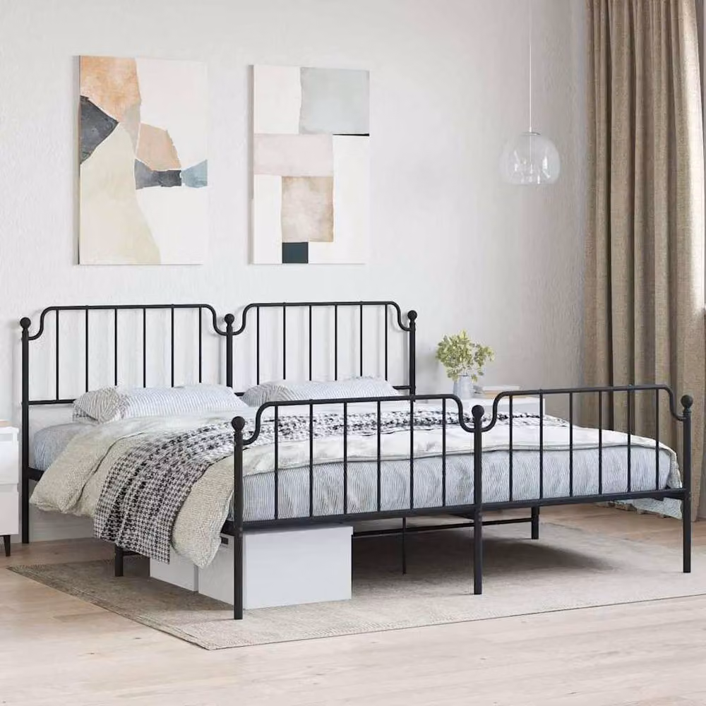 Berkfield Home Metal Bed Frame with Headboard and Footboard in Black, W/D/H: 193 x 102 x 198 cm – 2