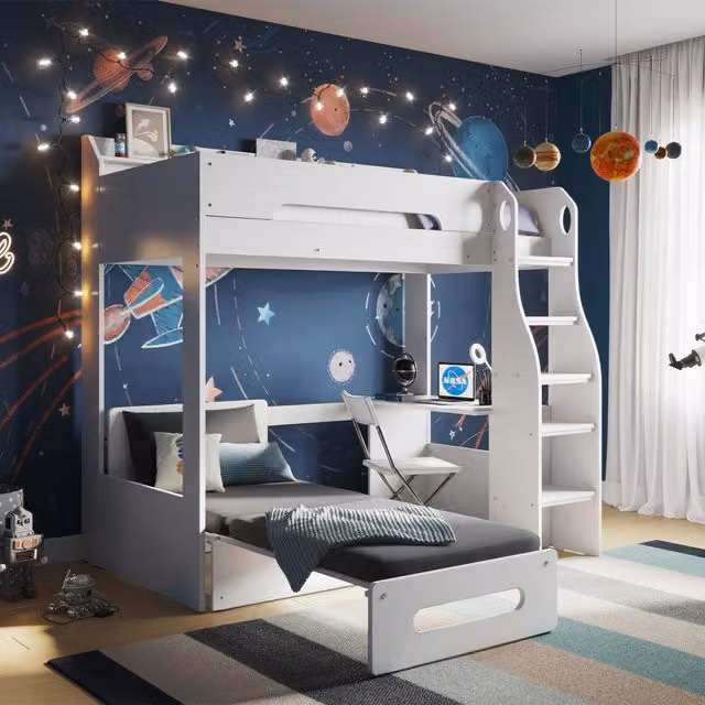 Flair Furnishings Cosmic High Sleeper with Cotton Futon in White and Black