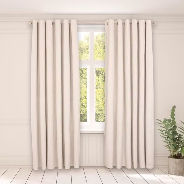 OHS Pair of Plain Blackout Eyelet Curtains in Beige and Yellow, Width: 137 cm