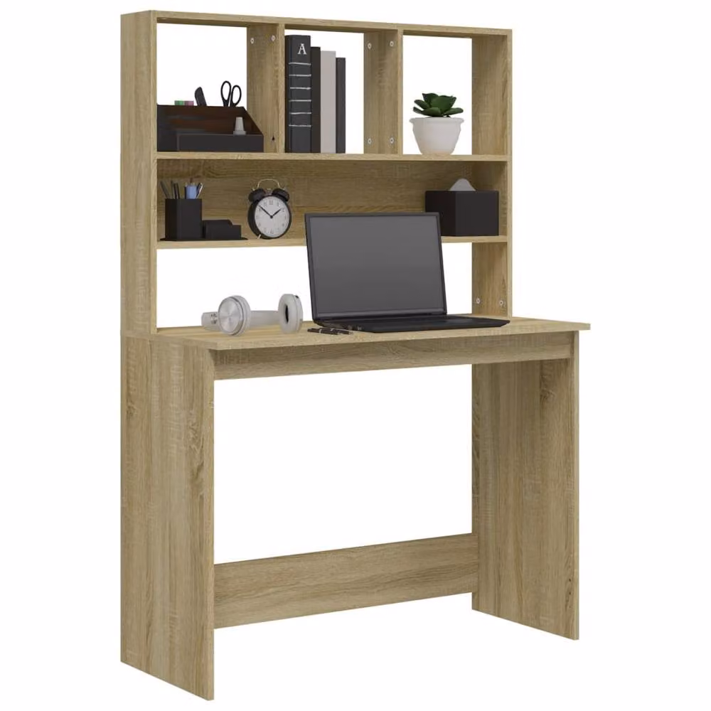 Berkfield Home Writing Desk with Shelves in Sonoma Oak and Light Brown, W/D/H: 102 x 45 x 148 cm – 3