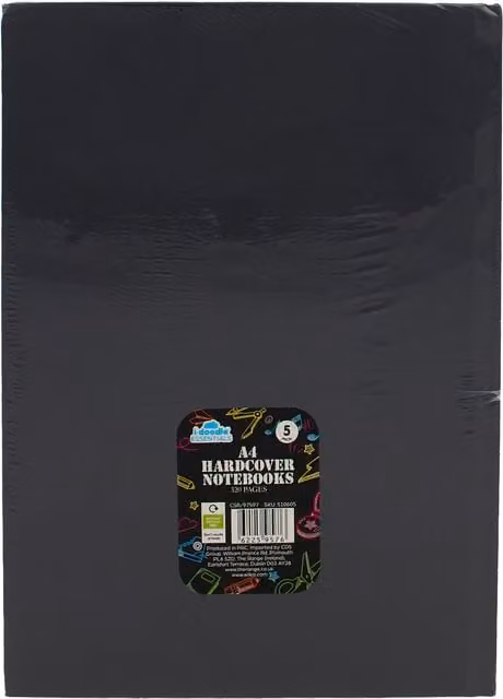 i-doodle essentials Pack of 5 A4 Hardcover Notebooks in Black
