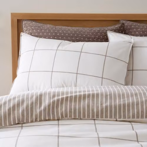 Bianca Brushed Regal Check Cotton Reversible Single Duvet Cover Set in Brown, W/D/H: 135 x 200 cm with 50 x 75 cm Pillowcase – 2