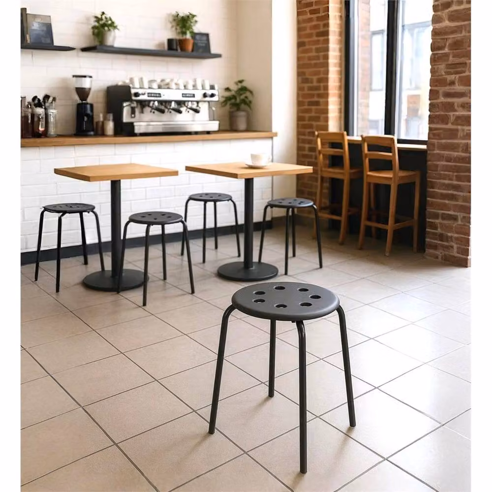 Nordara Black Stackable Round Plastic Stool with Metal Legs – 3