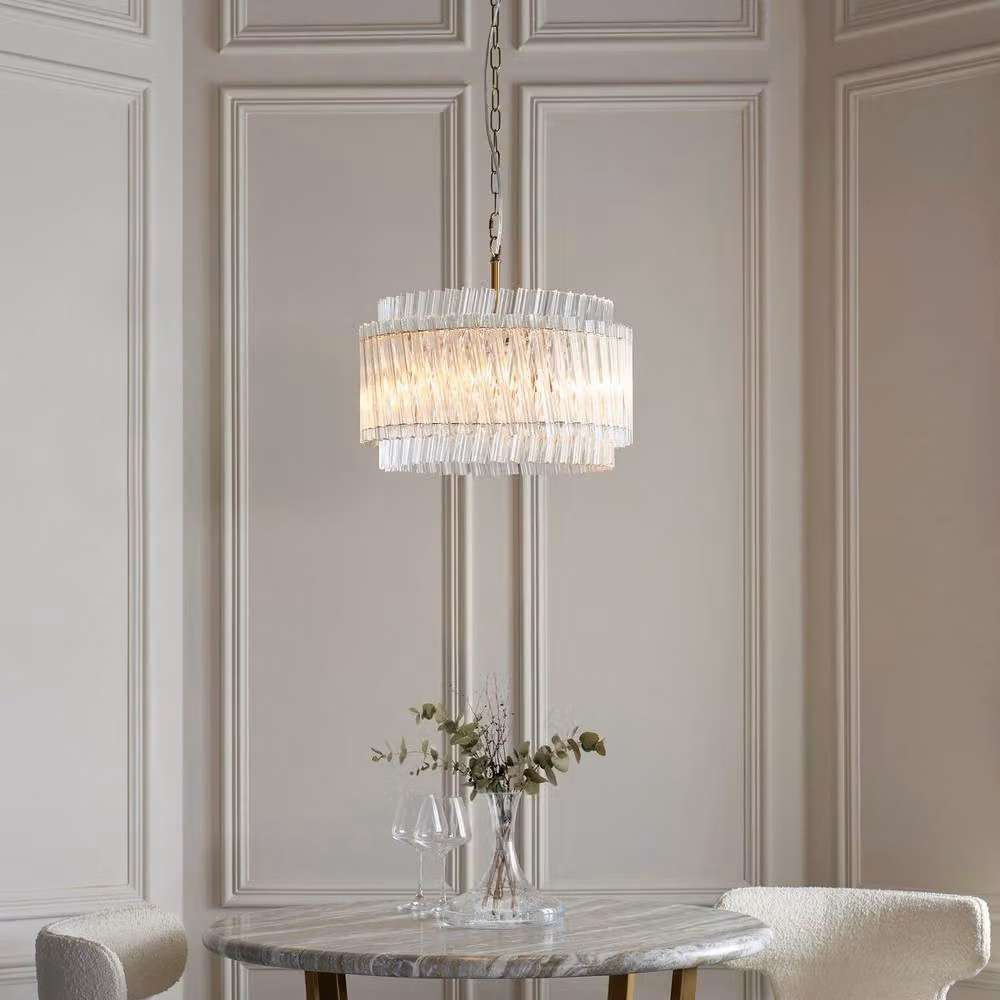 Netlighting Langford Pendant Light in Gold and Brass with Transparent Glass, 3 x 7W LED E14, Height Adjustable and Dimmable – 2
