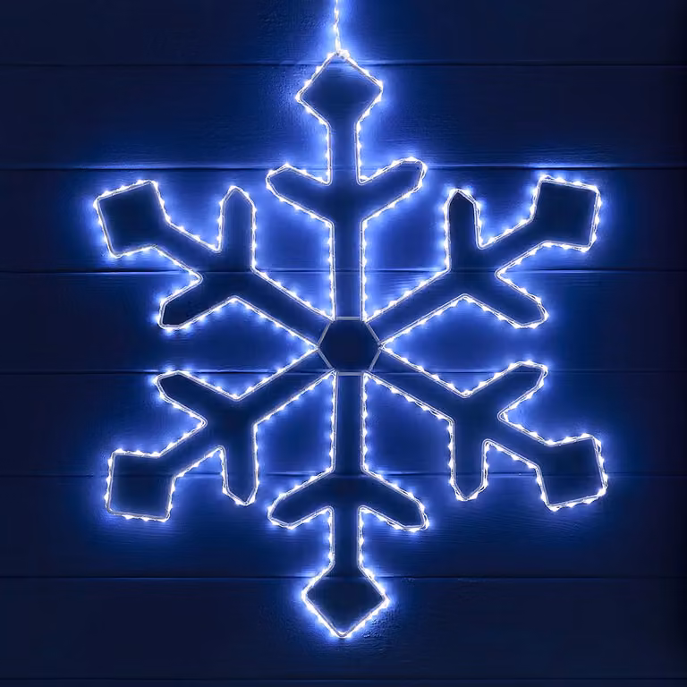 Lights4fun White LED Snowflake Silhouette Hanging Outdoor Christmas Decoration with Timer, 57cm