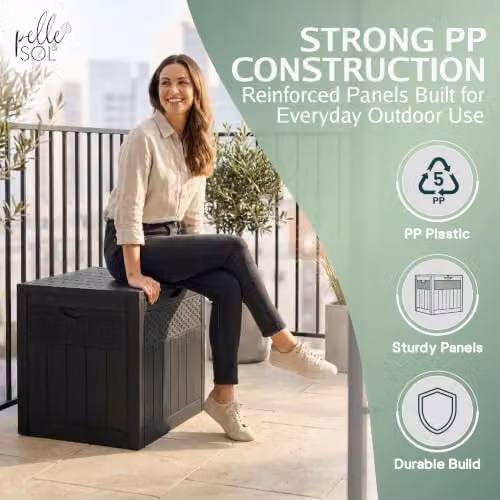 Pelle & Sol 126L Black Plastic Outdoor Storage Box with Castors and Lock for Garden, Balcony or Terrace Organisation – 4