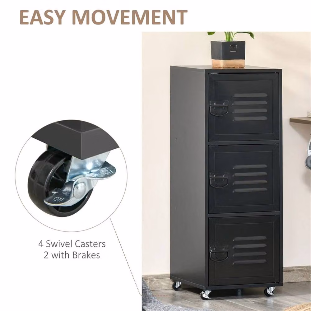 Nordara Black 3-Tier Rolling Mobile File Storage Cabinet W: 100 cm, D: 100 cm – 4