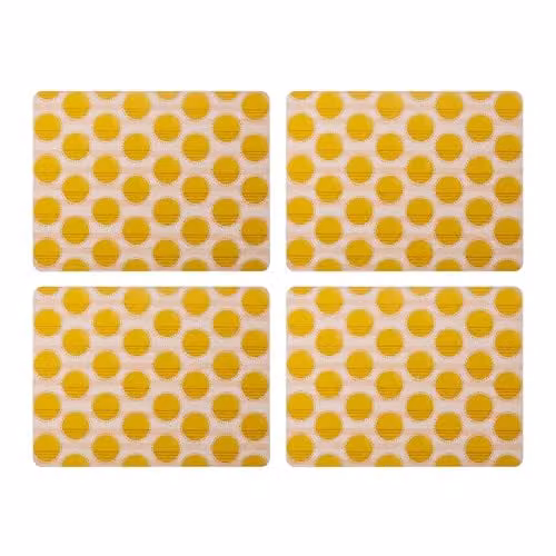 Creative Tops Set of 4 Yellow Dotted Rectangular Placemats with Cork Backing, W: 30 cm, D: 22 cm, H: 1.5 cm