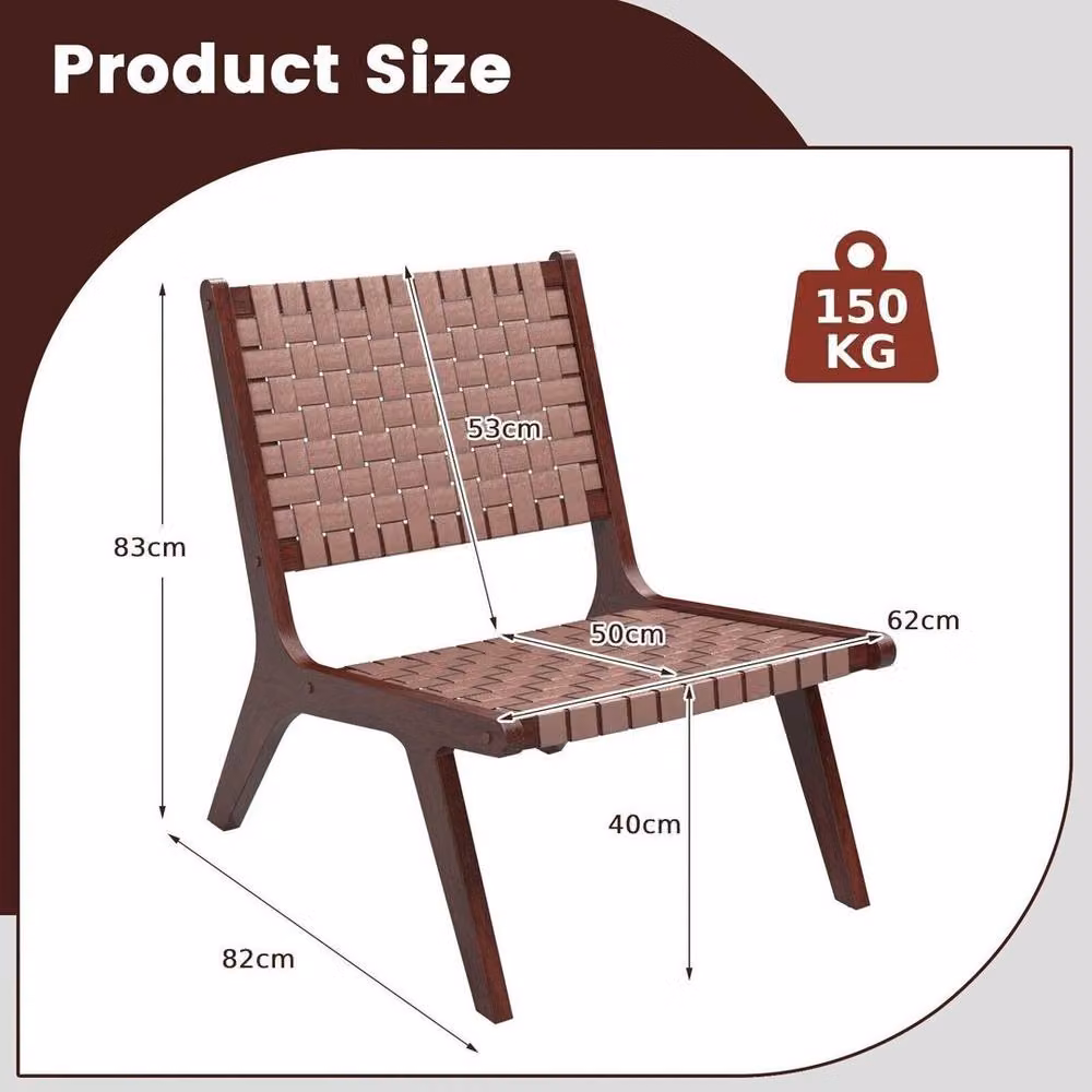 SPETLEK Set of 2 Modern Woven Brown PU Leather Accent Lounge Chairs with Solid Rubberwood Frame – 2