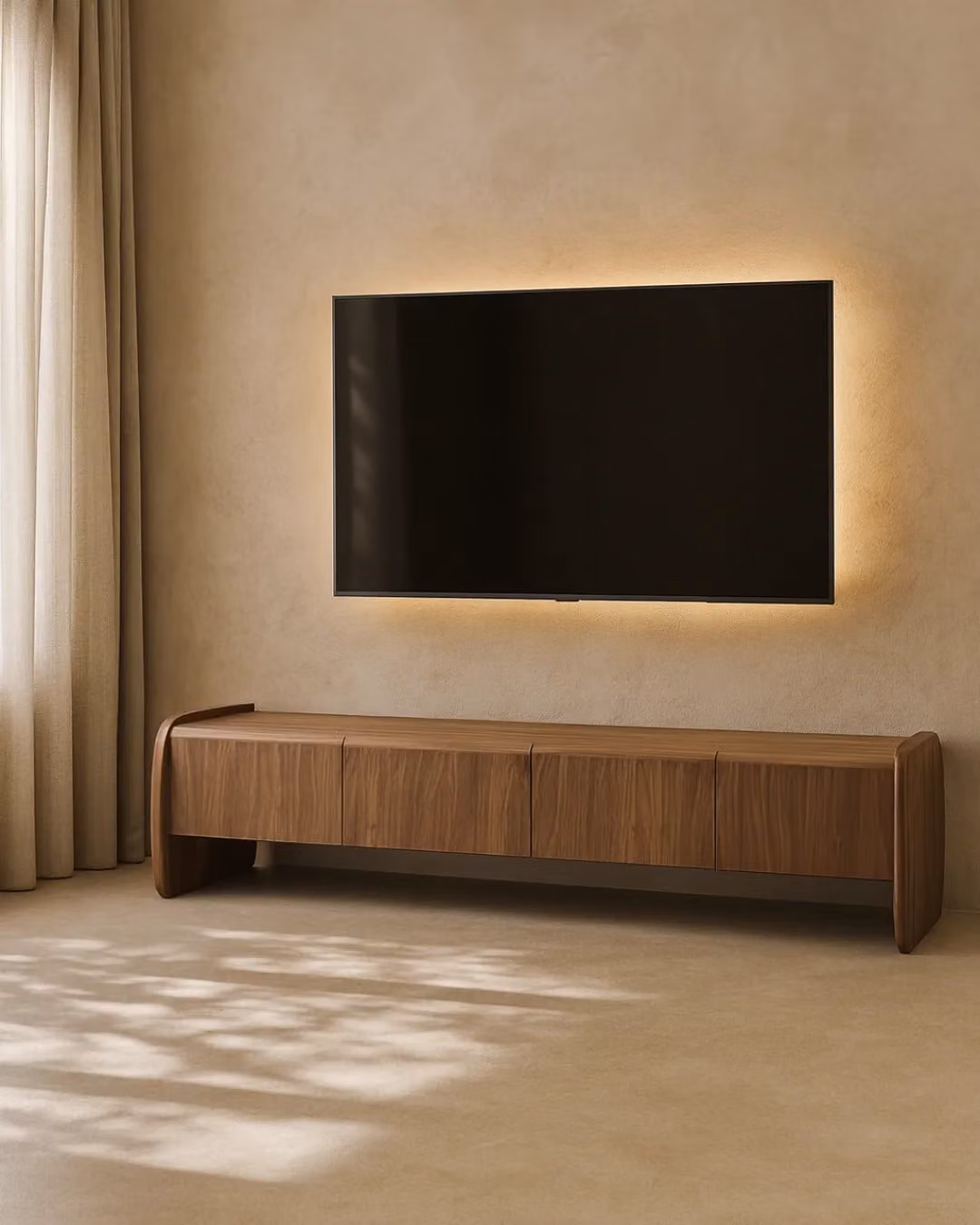 Tommy Franks Minimalist Brown Walnut Wood TV Unit W/D/H: 220.0 x 50.0 x 45.0 cm