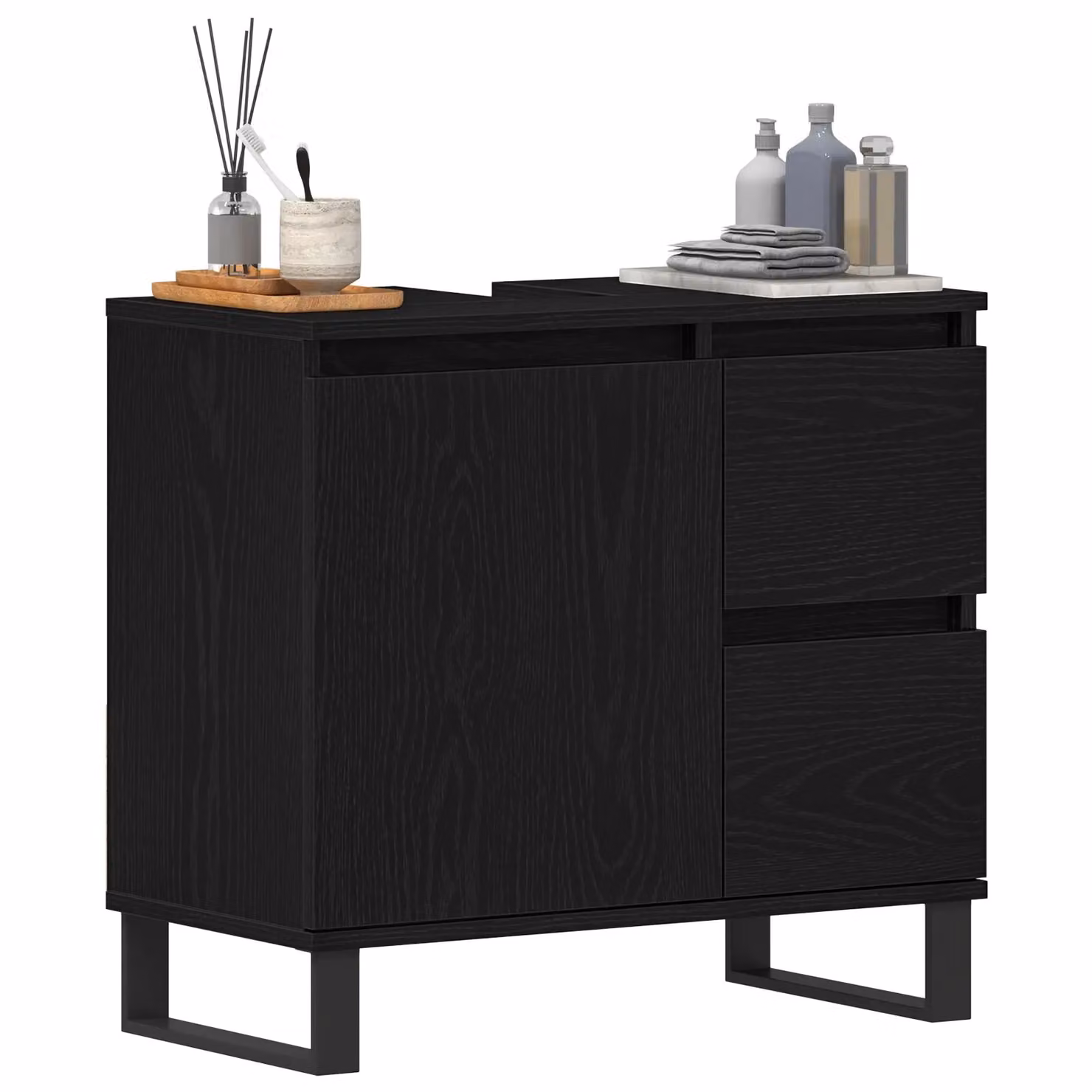 Berkfield Home Black Oak Bathroom Sink Cabinet with Hinged Doors and Internal Drawers, W/D/H: 65 x 33 x 60 cm – 3