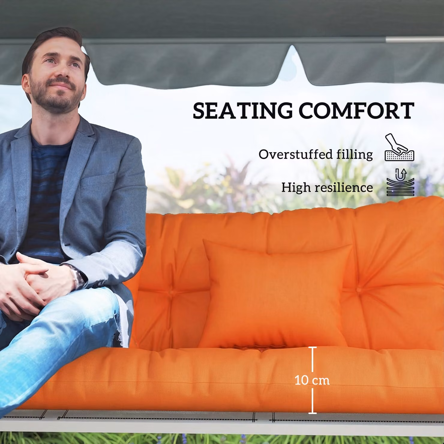 Outsunny Orange Water Repellent Outdoor Seat and Back Cushion Set with 2 Pillows for 3-Seater Chairs – 4