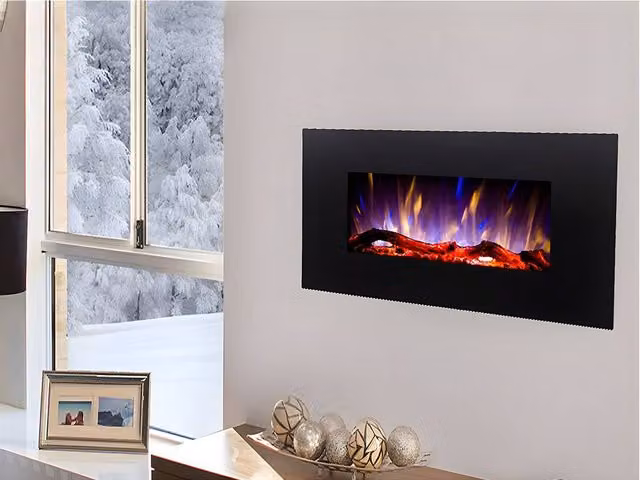 Vente-unique CHANDELA Electric Wall Fireplace, Black, W: 84 cm, D: 14 cm, H: 45 cm