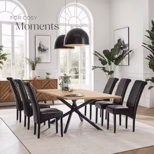 tectake Set of 6 Dining Chairs in Brown with Synthetic Leather and Wood Legs – 2
