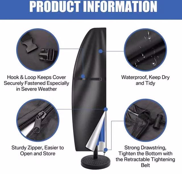 FLAVORA Black Heavy Duty Polyester Parasol Cover, W/D/H: 100 x 15 x 15 cm – 1