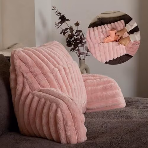 OHS Ribbed Faux Fur Reading Pillow with Heatable Pocket in Pink, W/D/H: 65 x 40 x 65 cm – 1