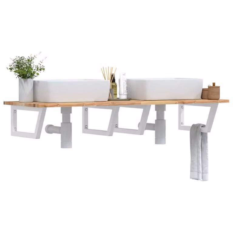 Berkfield Home Elegant Wall Mounted Basin Shelf in Brown Acacia Wood and Steel