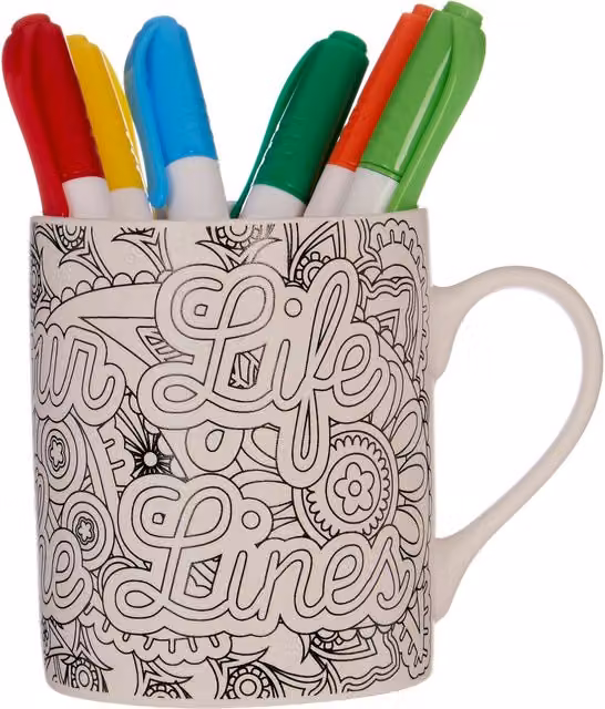 Orsina Colour Your Life Outside The Lines Bone China Floral Mug with Six Colouring Pens, White and Multicolour